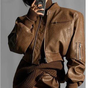 Frankie Shop Gae faux leather cropped bomber